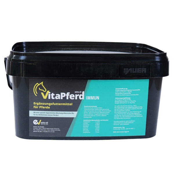 VitaPferd Immun ist ein Ergänzungsfuttermittel zur natürlichen Unterstützung des Immunsystems bei Pferden – ideal zur Vorbeugung oder zur Regeneration nach Krankheit, Stress oder Wetterumschwüngen.