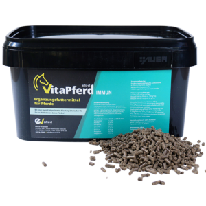 VitaPferd Immun ist ein Ergänzungsfuttermittel zur natürlichen Unterstützung des Immunsystems bei Pferden – ideal zur Vorbeugung oder zur Regeneration nach Krankheit, Stress oder Wetterumschwüngen.